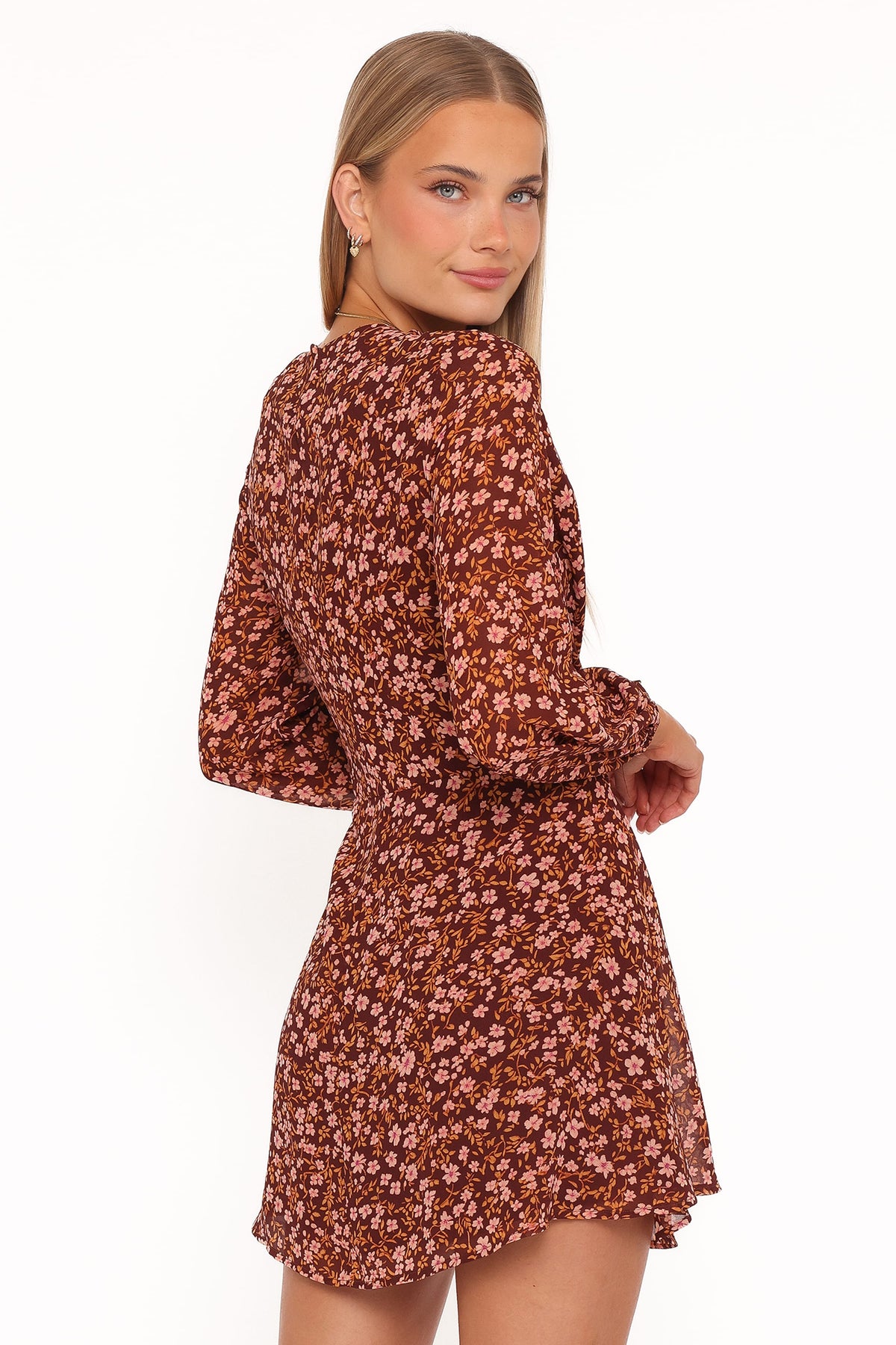 Kaylie Mini Dress - Brown Ditsy Floral