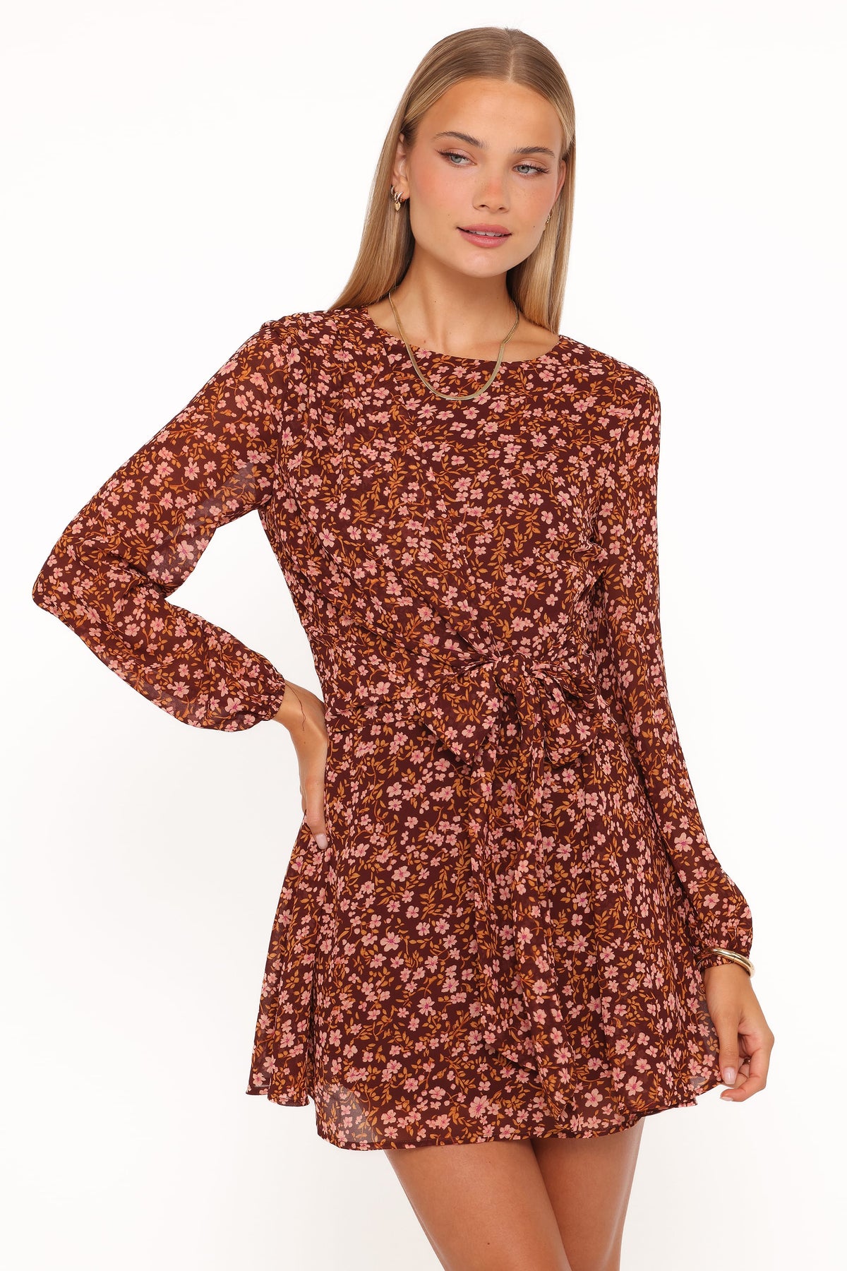Kaylie Mini Dress - Brown Ditsy Floral