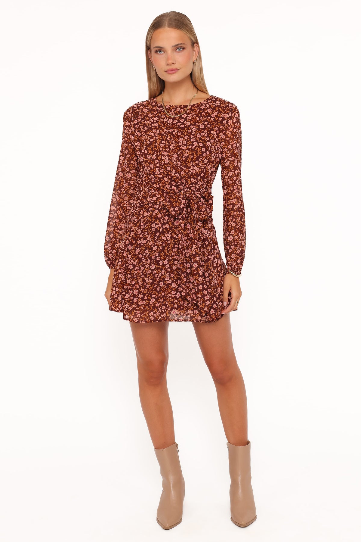 Kaylie Mini Dress - Brown Ditsy Floral