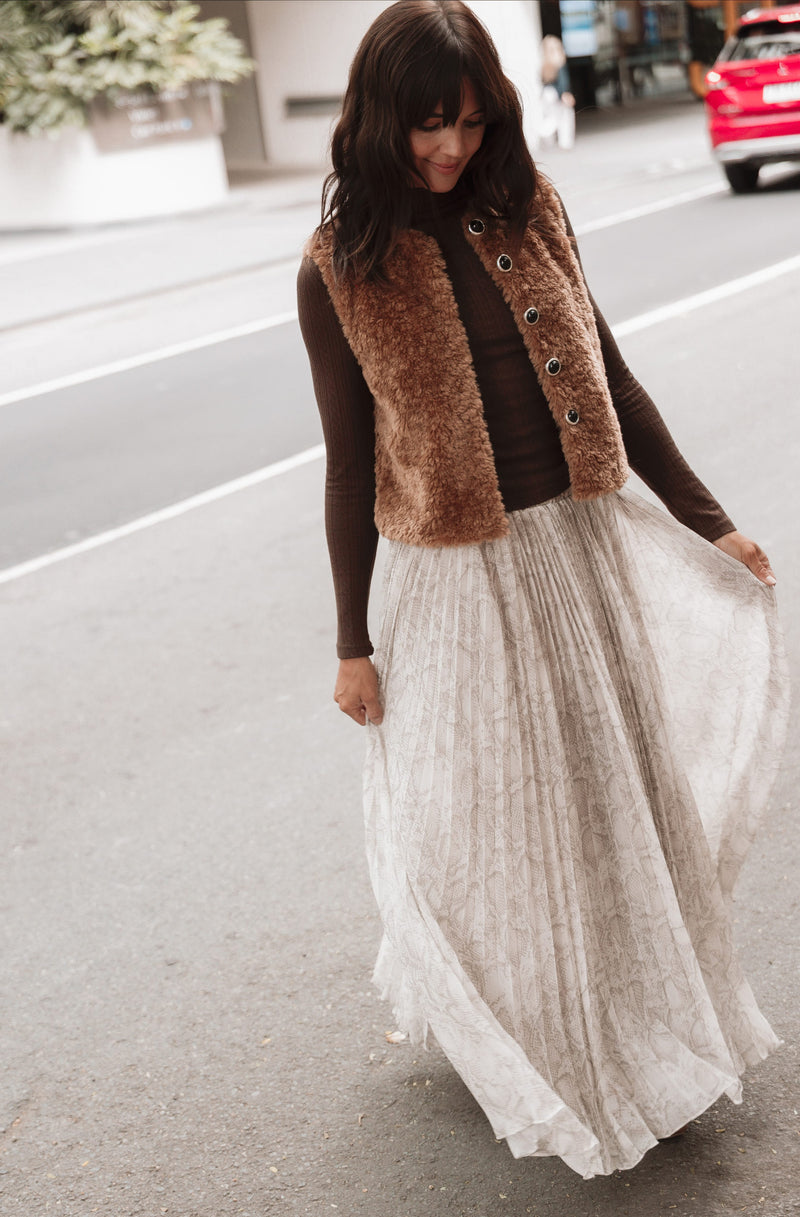 Nicki Pleated Maxi Skirt - Snake Print