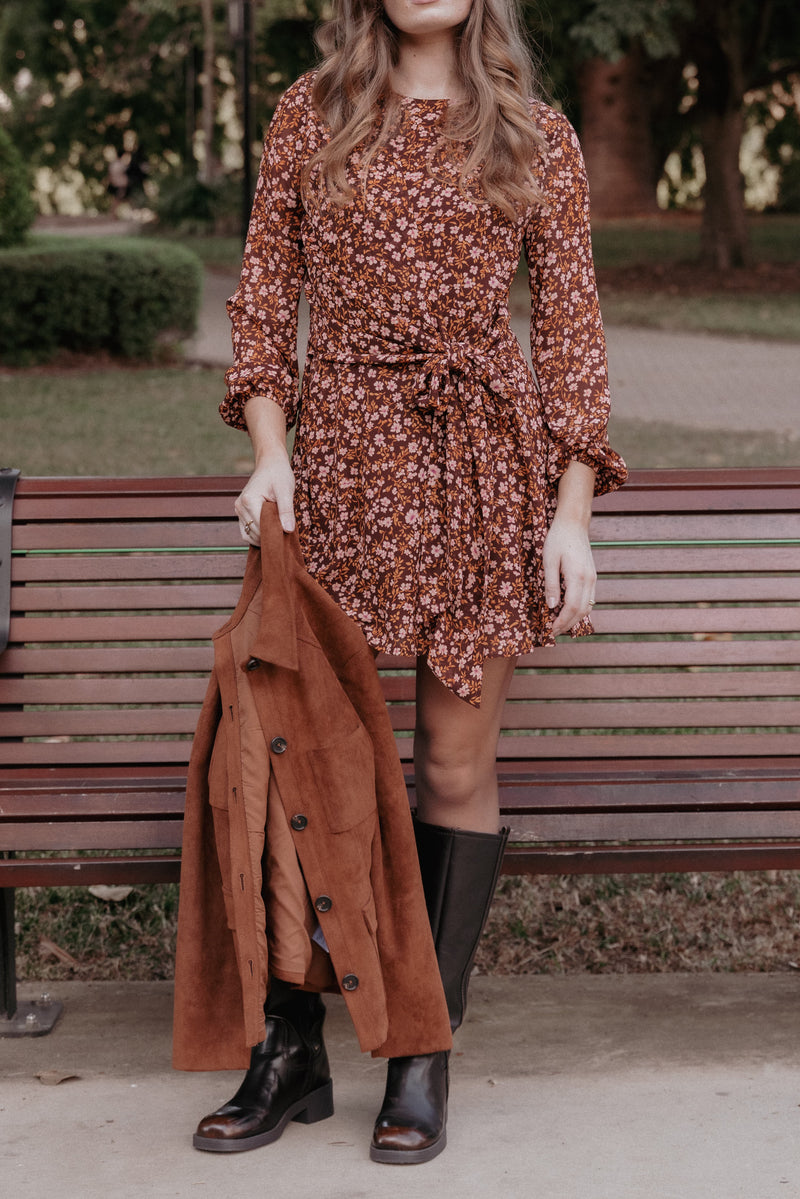 Kaylie Mini Dress - Brown Ditsy Floral