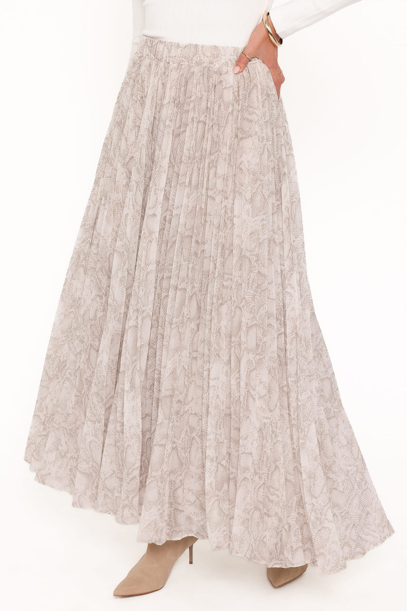 Nicki Pleated Maxi Skirt - Snake Print