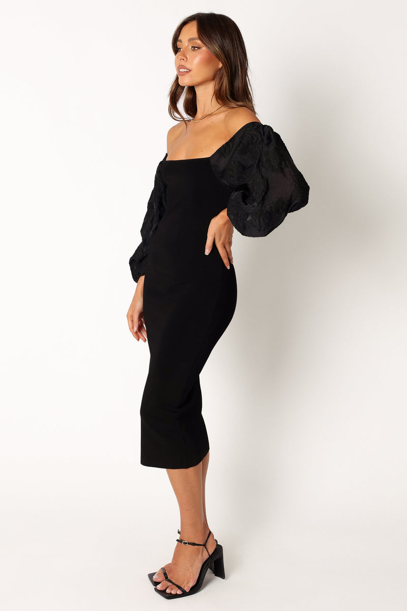 Dolly Puff Sleeve Midi Dress - Black