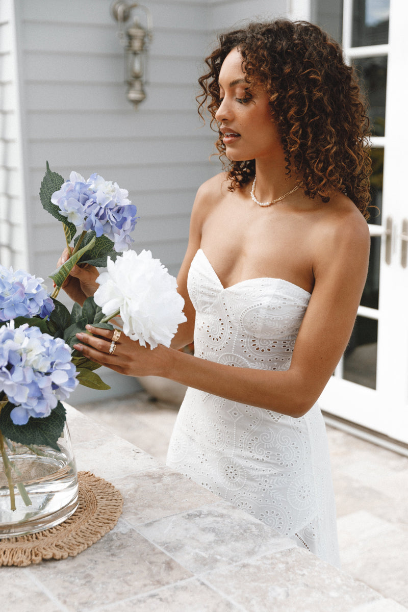 Melanie Strapless Midi Dress - White