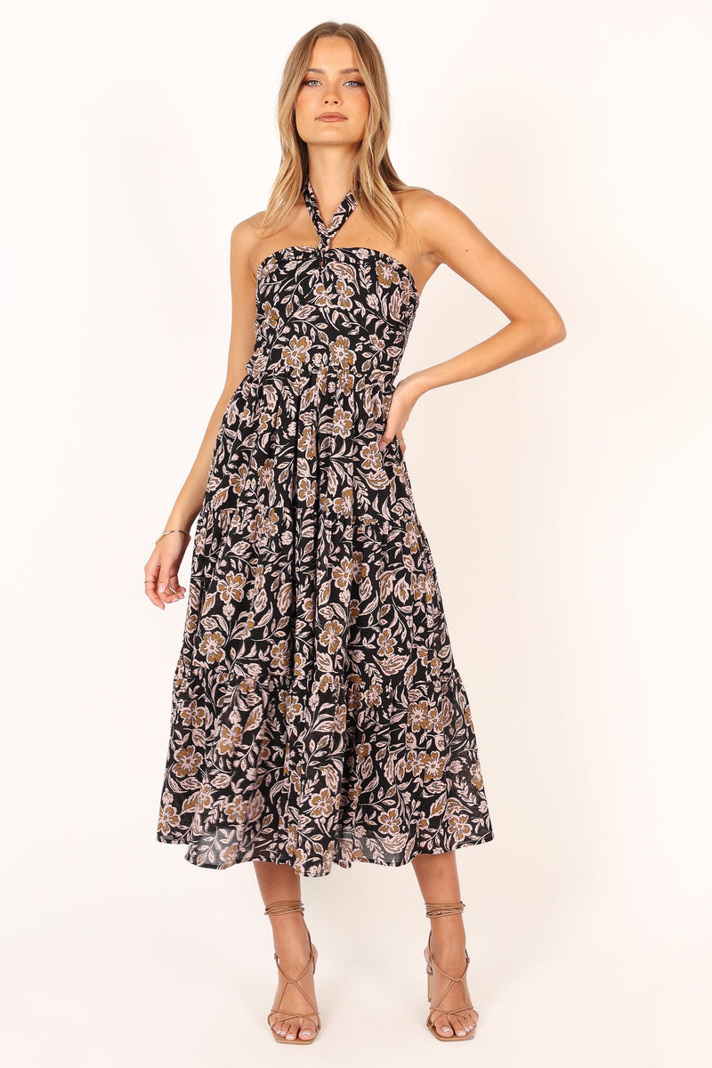 Shena Midi Dress - Black Multi